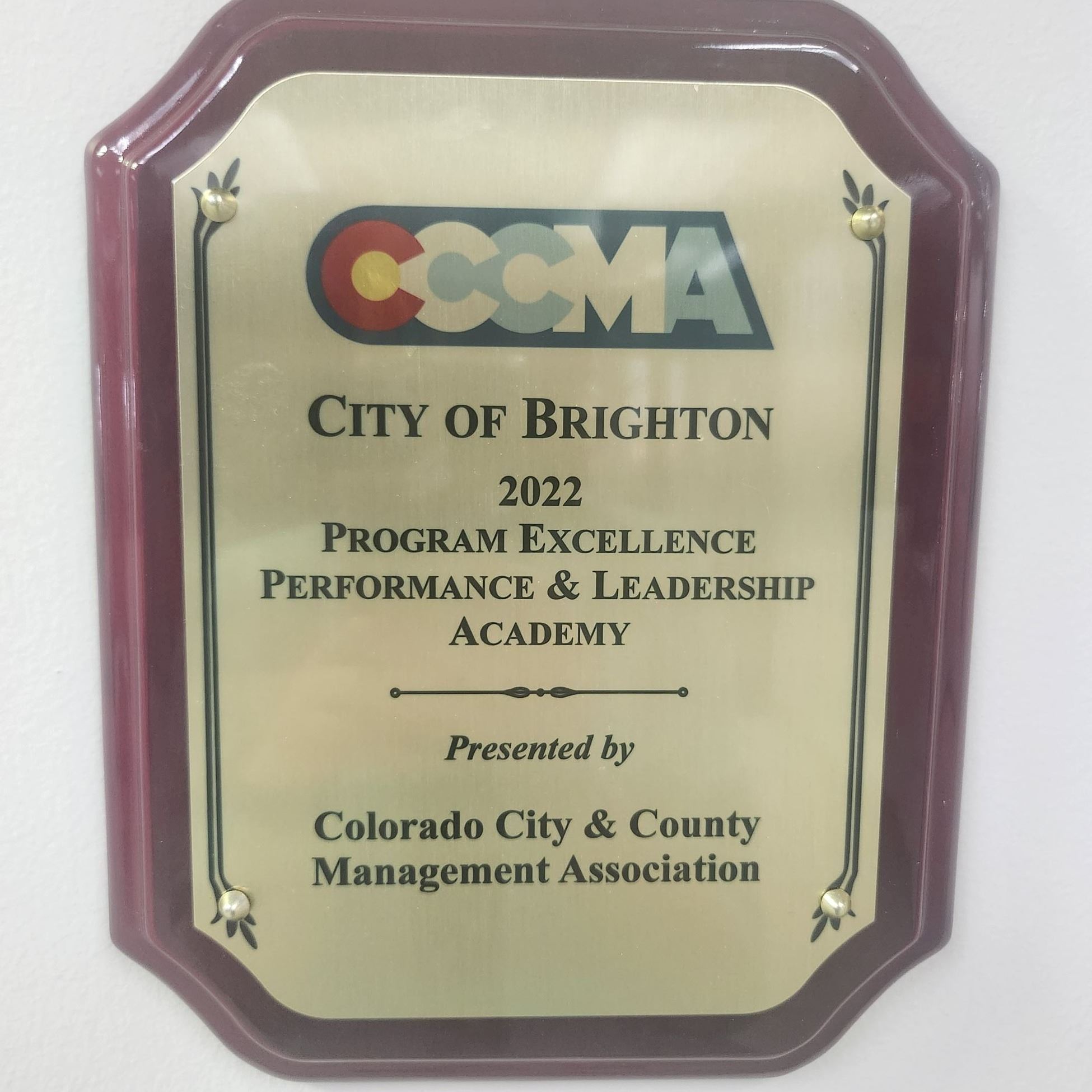 2022 CCCMA Program Excellence Award Plaque