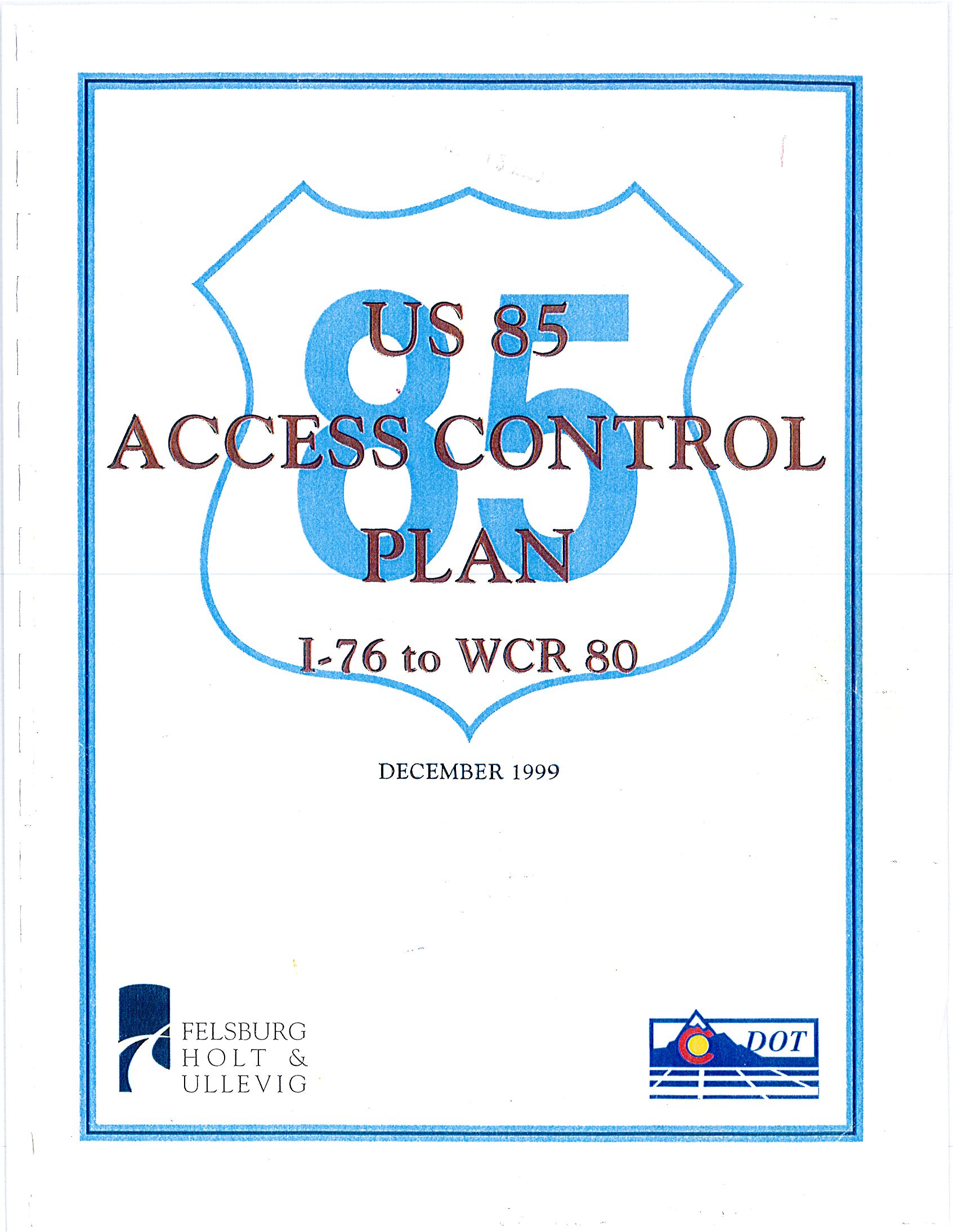 US 85 Access Control Plan Cover