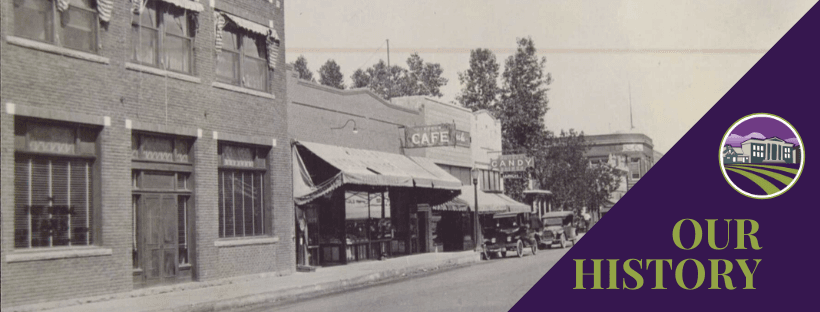 Photo of downtown Brighton with the note "Our History"