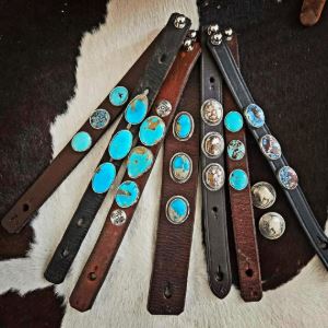 Various leather bracelets with Turquoise jewelry. 